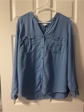 J.Jill Light Blue Button-Front Blouse with Chest Pockets